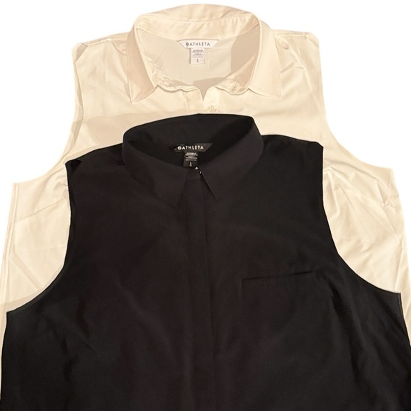 Set of 2 Athleta Urbanite II Women’s Button Up Tanks in Ivory & Black Size Large - Picture 2 of 6